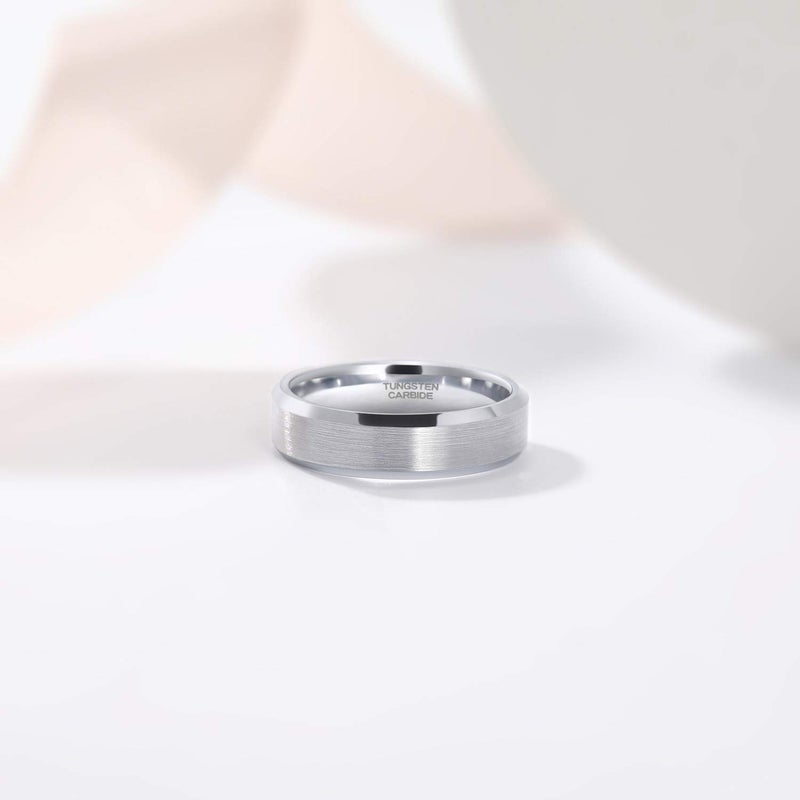 TRUMIUM 6mm Tungsten Rings White Silver Plated for Men Women Wedding Band Brush Beveled Edge Size 8.5 - Image 3